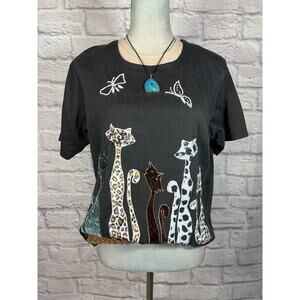 Vintage 90's Granny Style Cat Applique Shirt